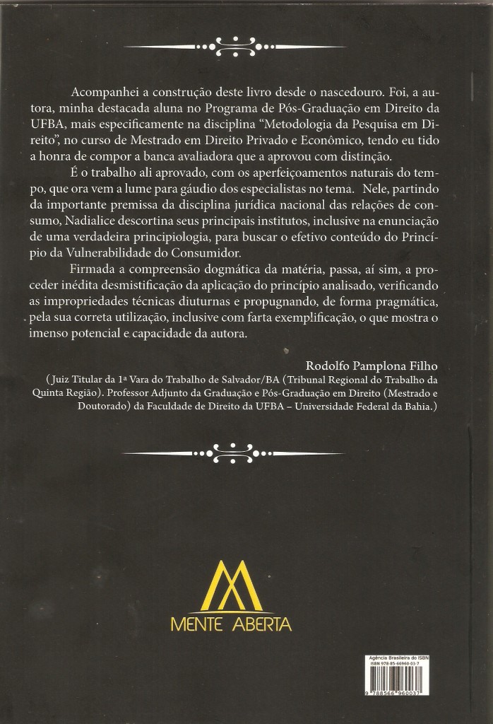 Rodolfo Pamplona, Direito do Consumidor, Livro, Nadialice Francischini, consumidor, prefácio